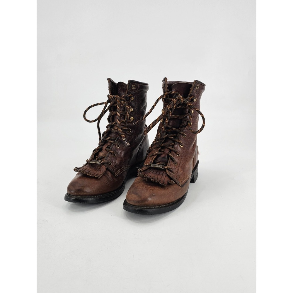 Double H Women's 5.5 M Packers Brown Leather Lace‎ Up Western Riding Work Boots